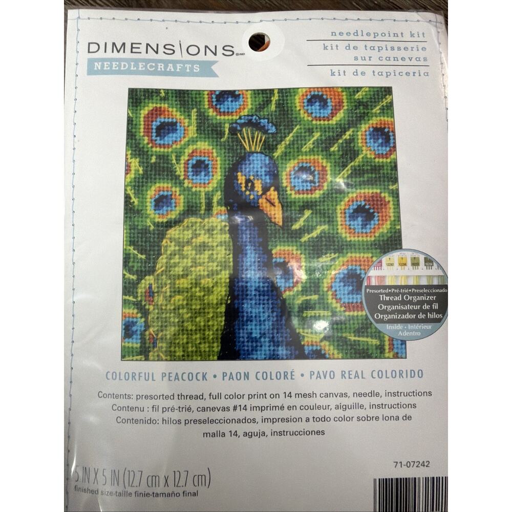DIMENSIONS 5 * 5 colorful Peacock needle point Kit thread organizer 71-07242 new - Picture 8 of 8